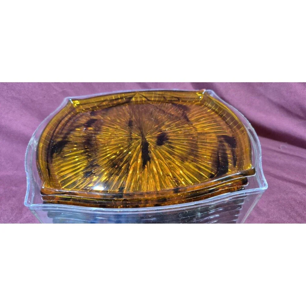 Vtg MCM Tortoiseshell Lucite Snack Trays Coasters Starburst Set of 8 Clear Box